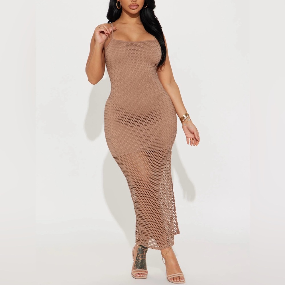 *NEW* In A Daze Fishnet Maxi Dress - Taupe Size: M